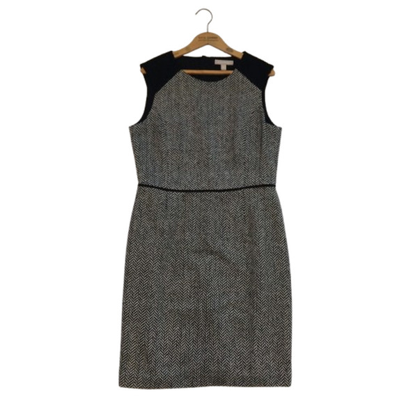 Banana Republic Tweed Sheath Dress Size 12 Black White Sleeveless Wool Career - Picture 9 of 9
